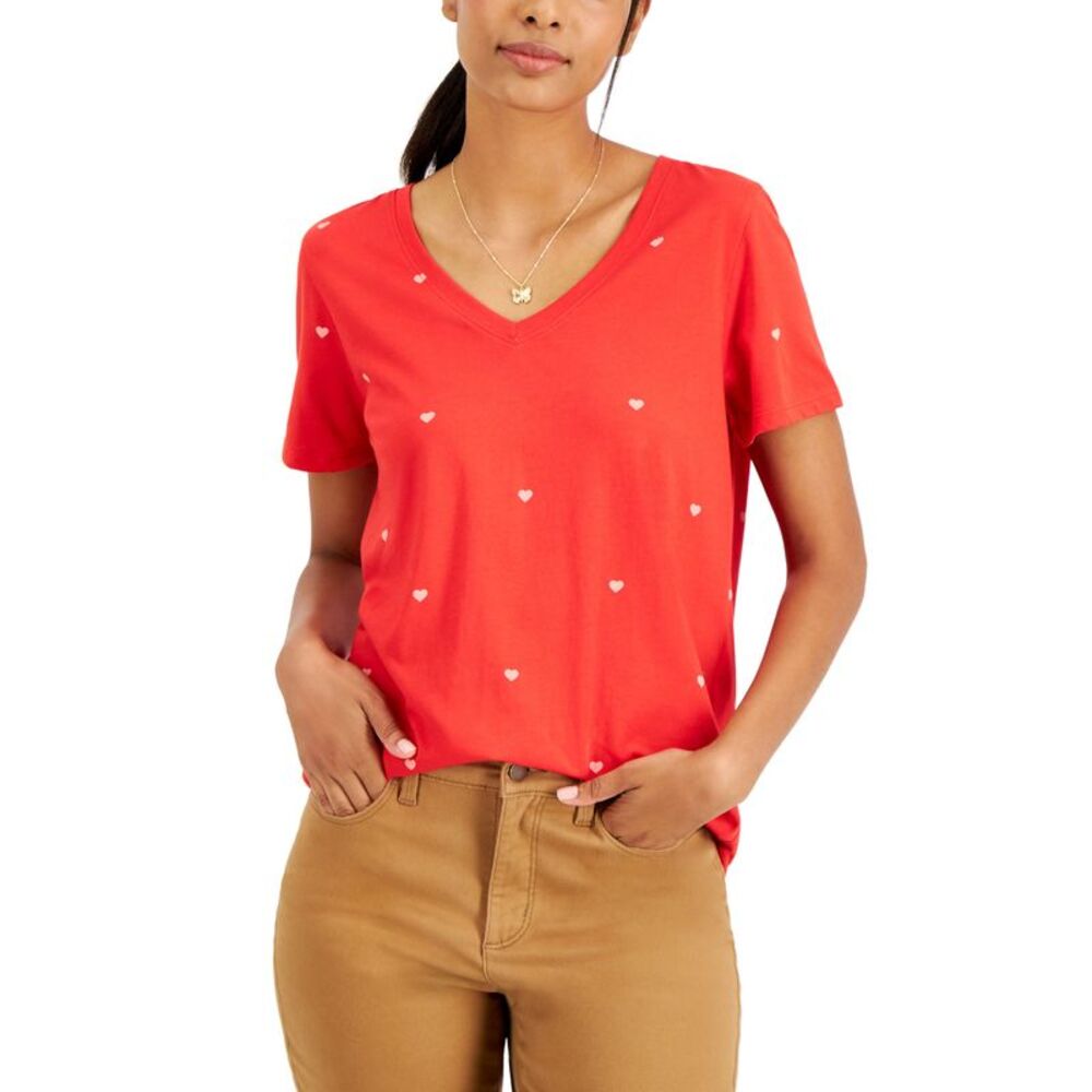 Style & Co Heart Print Classic Short Sleeve T-Shirt